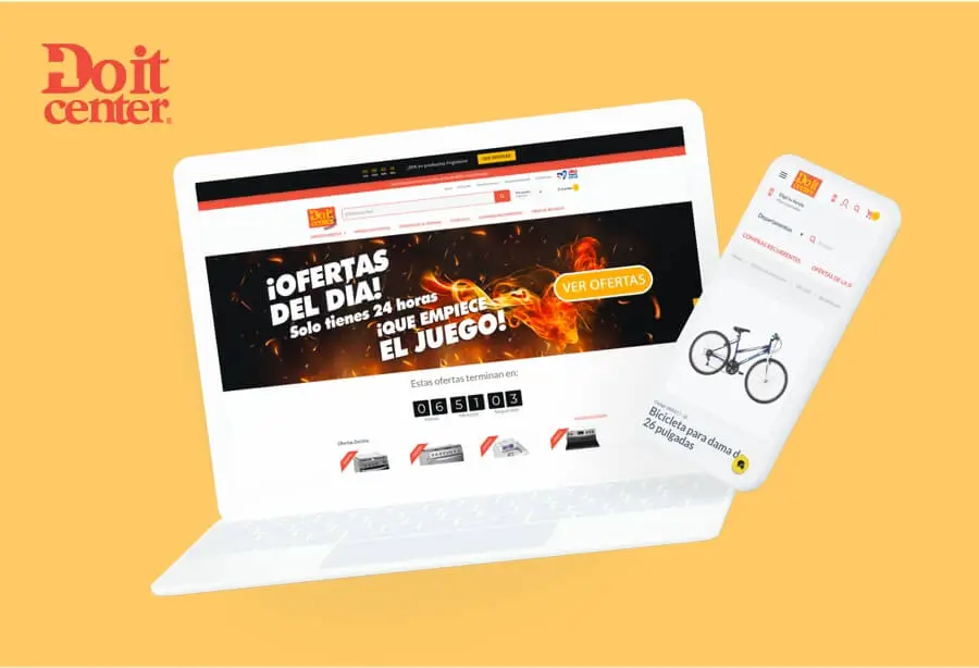 A retail storefront on a laptop and a phone, showing a timed promotion with a countdown and a product listing.