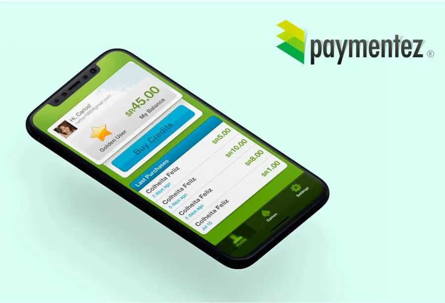 A consumer wallet on a phone, showing a credit balance, a buy-credits action and a list of recent purchases.