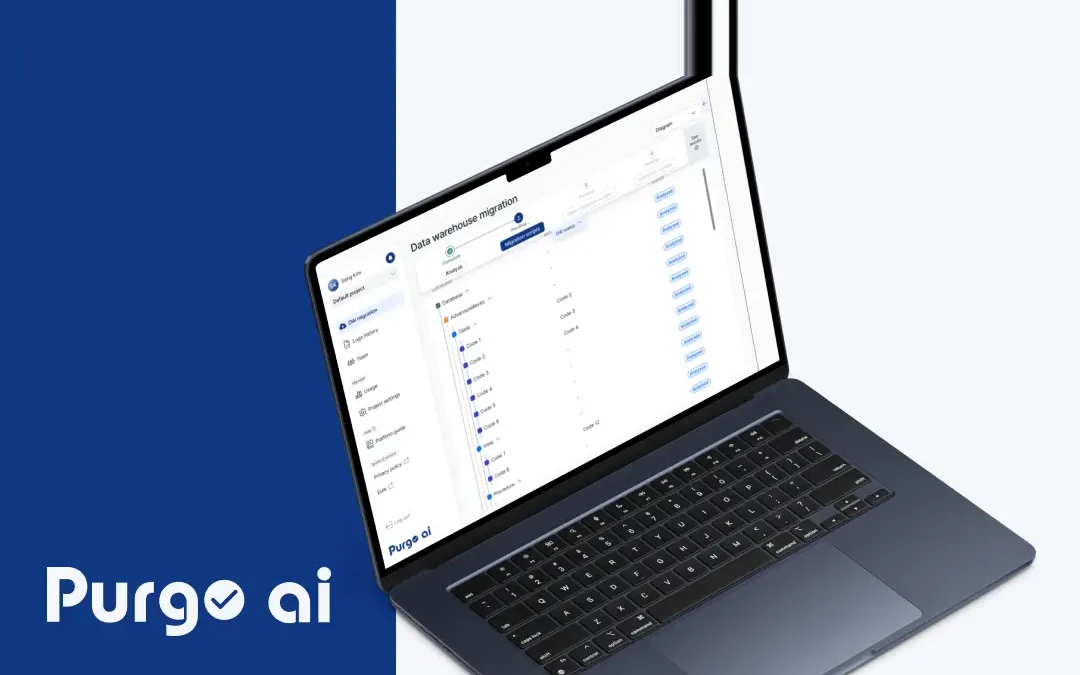 The Purgo AI console, showing a data warehouse migration in progress