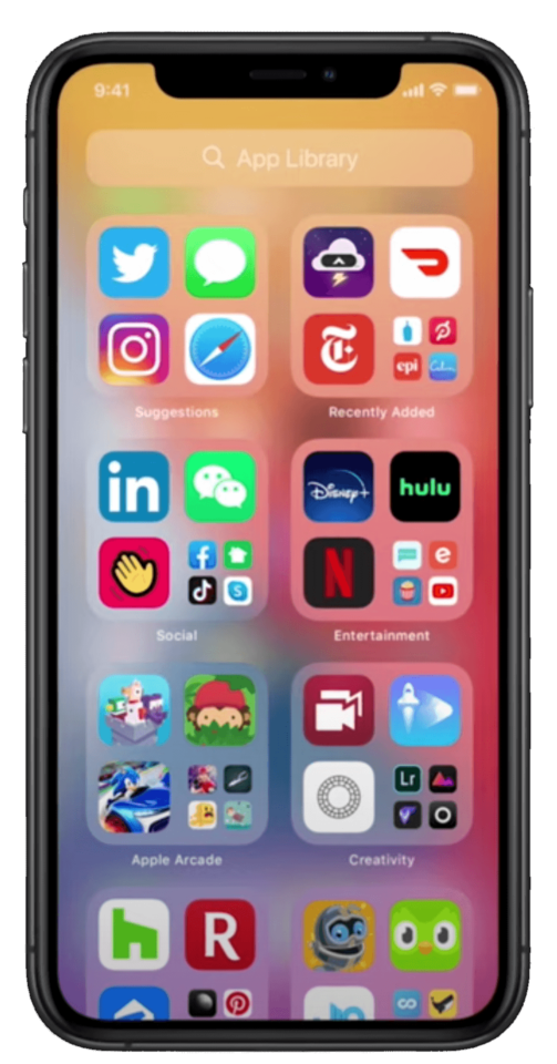 An iPhone displaying the App Library.